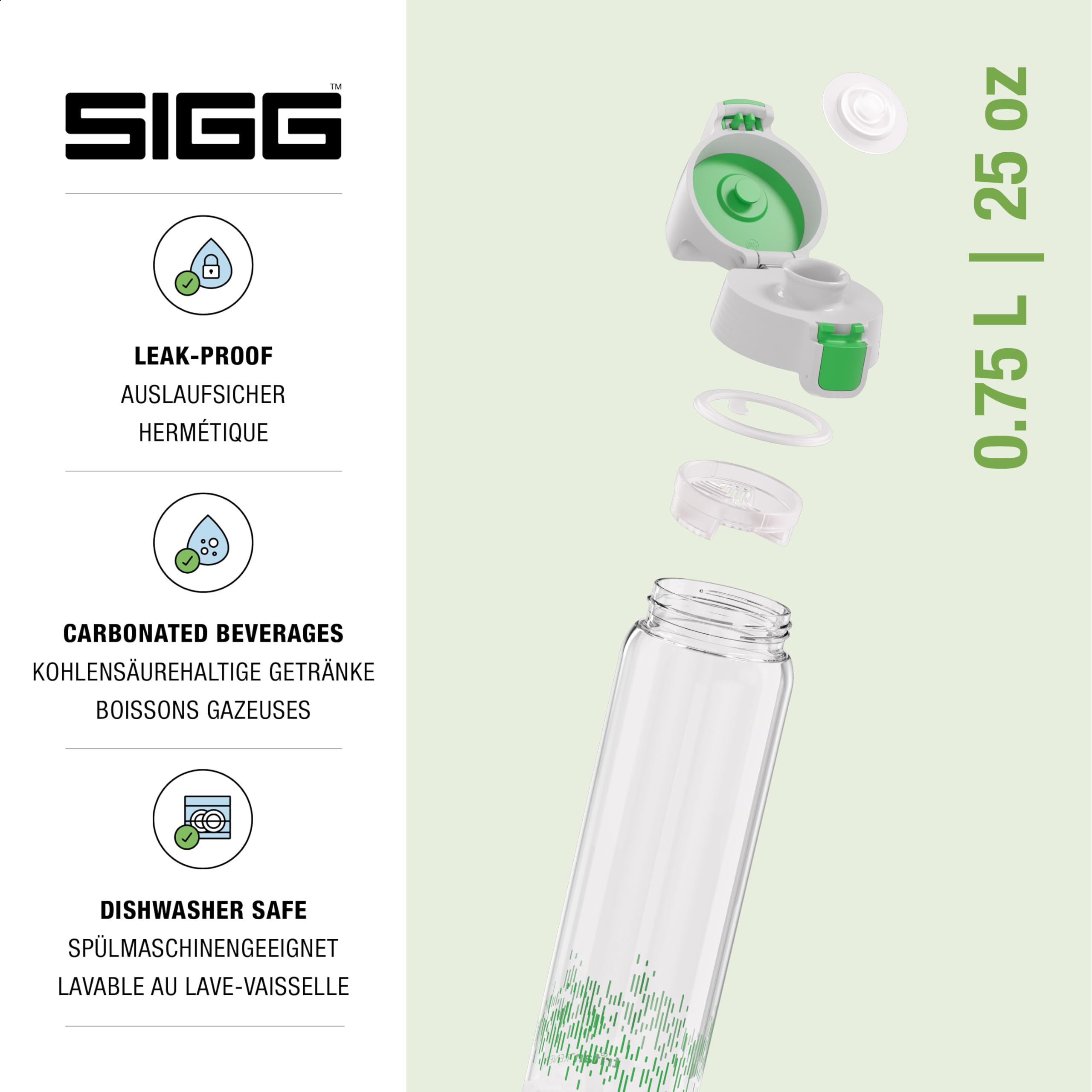 SIGG - Tritan Water Bottle - Total Clear ONE MyPlanet Green - Suitable For Carbonated Beverages - Dishwasher Safe - Leakproof - Lightweight - Scratch Resistant - BPA Free - 25 oz